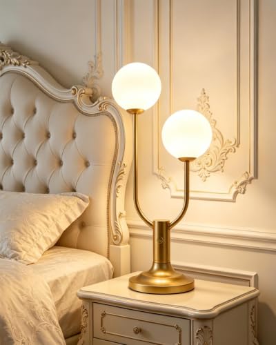 Globe Gold Table Lamp for Bedroom Gift Dimmable G9 Bulbs Included (05-Gold-Globe-2U)