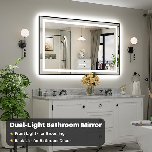 60x36 Inch LED Bathroom Mirror with Black Frame (Backlit+front Lit With Black Frame / 60"L x 36"W)