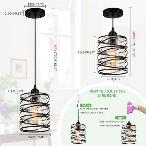 Black Modern Pendant Light for Kitchen Island Over Sink (Black Seeded Glass / 1 Light)