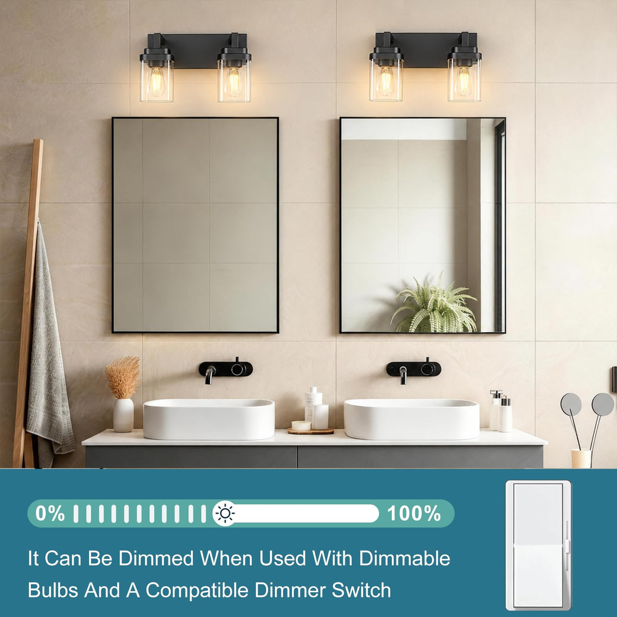 Matte Black Bathroom Light Fixtures (Black / 2-Light)