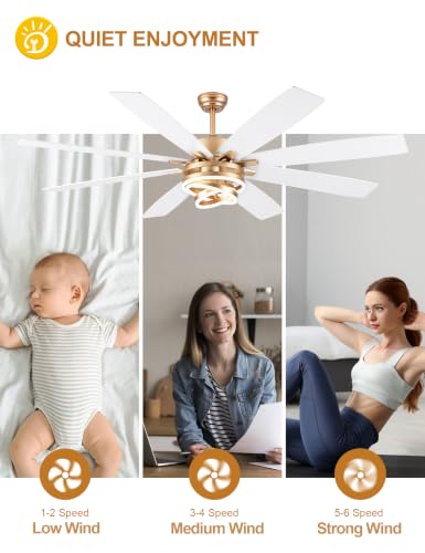 72" White and Gold Modern Ceiling Fans with Lights (White / 72 Inch)