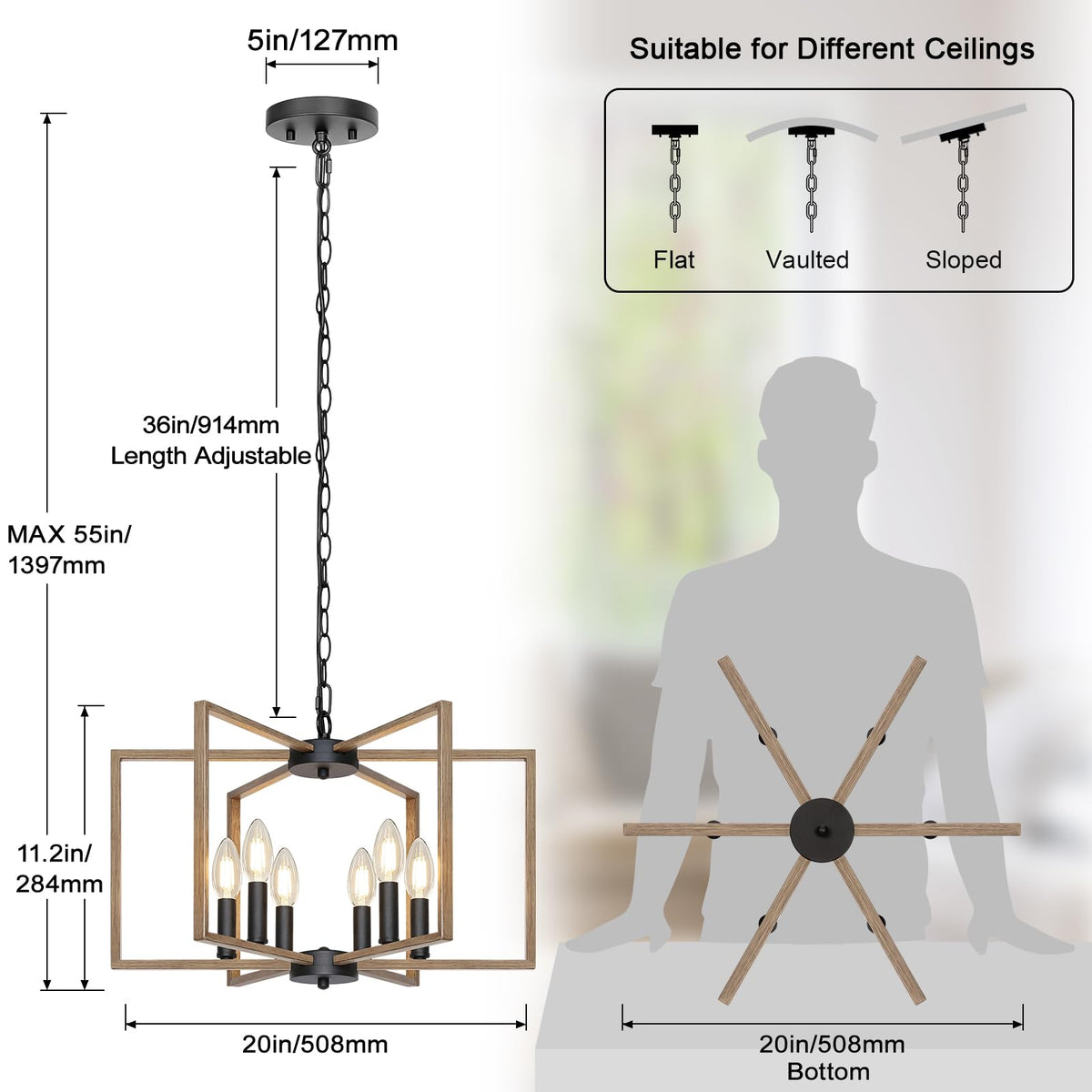 6 Light Farmhouse Chandelier (Brown / 6-Light)