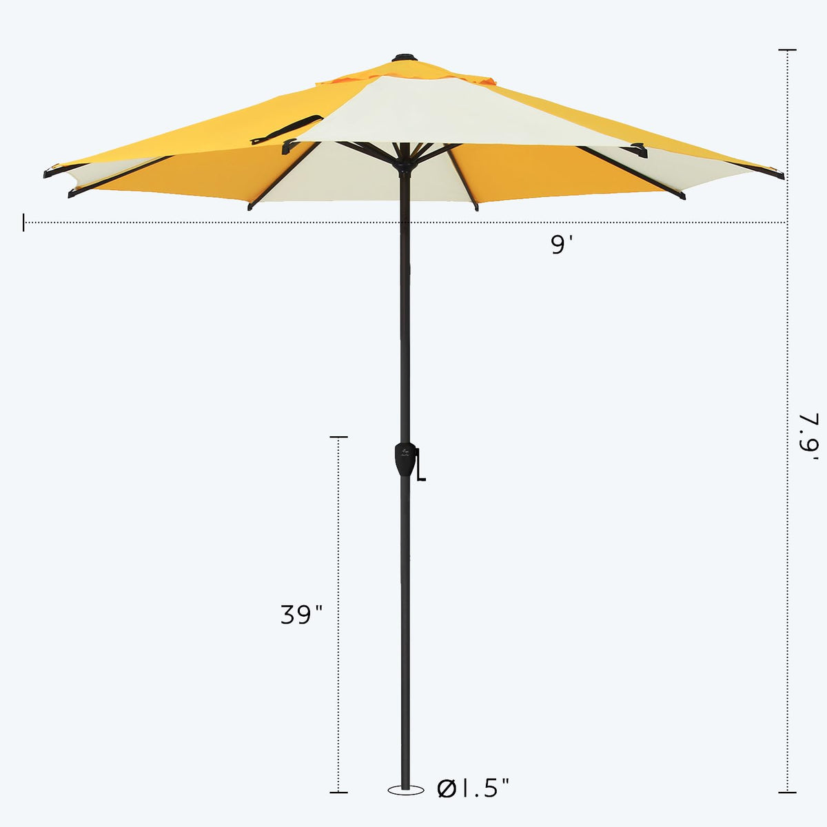 9FT Lyon Outdoor Patio Umbrella Outdoor Table Umbrella with Crank Market Umbrella 8 Sturdy Ribs UV Protection Waterproof and Push Button Tilt for Garden Deck Backyard Pool (9 FT(8 Ribs) / Yellow & Cream)