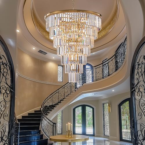 40 Inch Gold Tiered Crystal Tube Chandelier (Gold-Funnel(H46"-D40"))