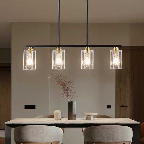 Island Light for Kitchen (Black & Gold / 4 Light + Clear Glass)