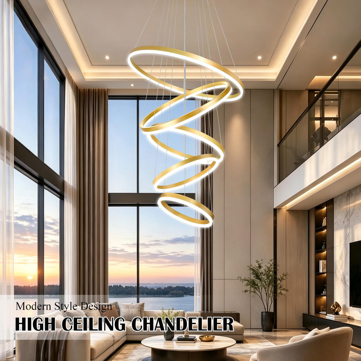 5 Rings Pendant Lights Modern Gold Led Chandelier Gold Modern Led Pendant Light Dimmable Height Adjustable Chandeliers for Dining Room Bedroom Entryway Living Room Foyer (Gold / 5Ring-23.6")