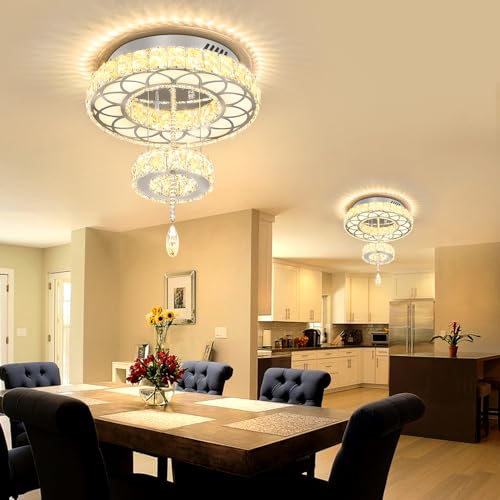 Dia 12" Crystal Mini Chandelier Crystal Silver Ceiling Light Fixtures LED Flush Mount Ceiling Light for Living Room Bedrooms Dining Room Dimmable 2700k 4500k 6000k (Silver / W:12inches)