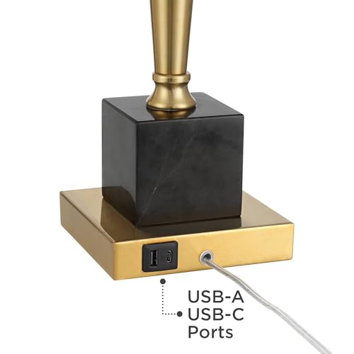 Wayne 29 1 4" Tall Table Lamp USB Brass Marble Ports Luxury Modern