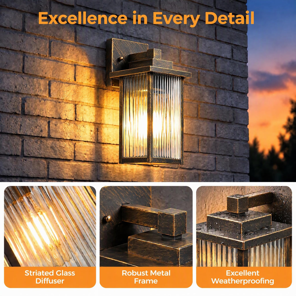 15" Black Brush Gold Outdoor Wall Light (Black Brush Gold / 15''-1 Pack)