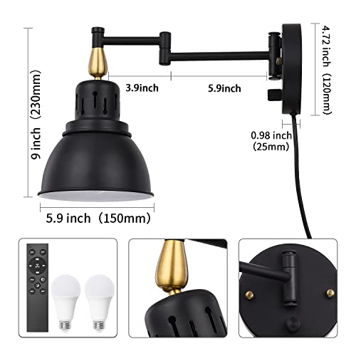 Wall Sconces Plug in (2 Pack - Bulbs and Remote Control)
