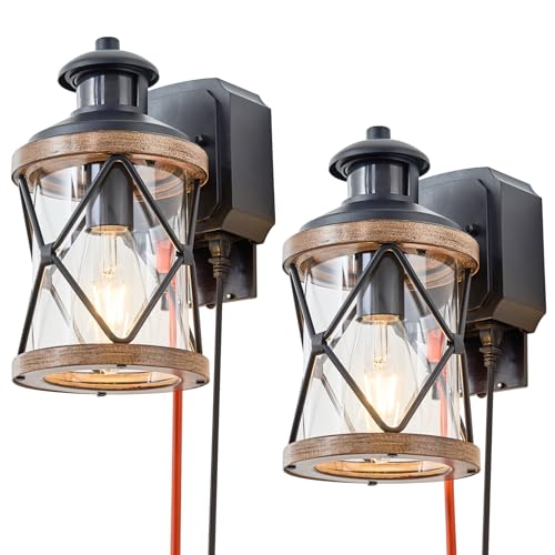 Dusk to Dawn Motion Sensor Outdoor Porch Light with GFCI Outlet (Brown / 2 Pack)