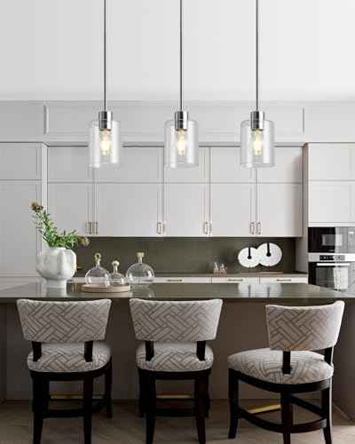 3 Pack Chrome Pendant Lights Kitchen Island Clear Glass Cylinder Shade (Chrome 3PK)