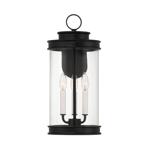 5-905-BK Englewood Traditional Vintage Coastal Clear Glass Outdoor Wall Lantern, 3-Light 120 Total Watts, 19" H x 9" W, Matte Black (19" Height)