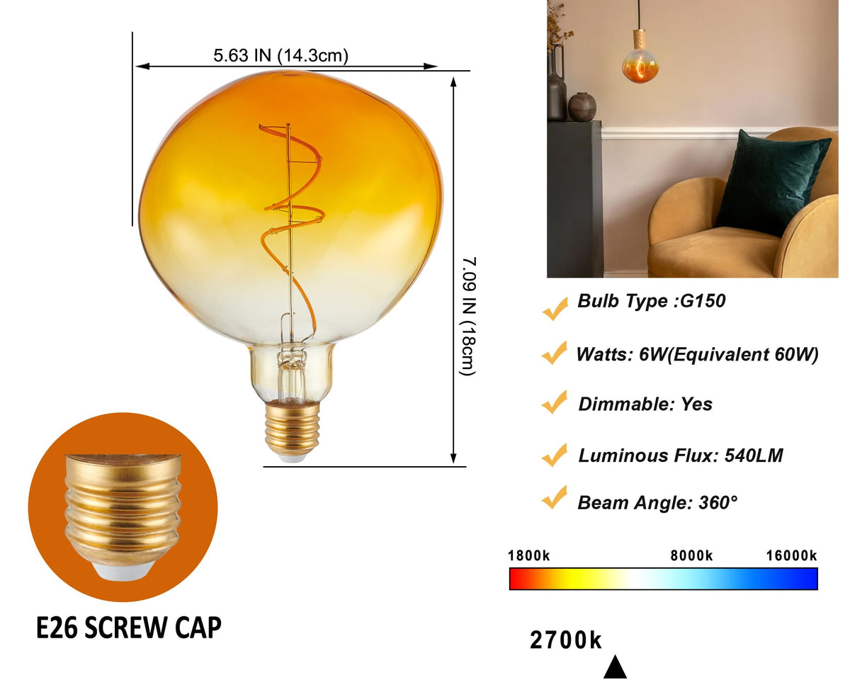 G150 Oversized Large Edison LED Bulb (Gradient Orange)