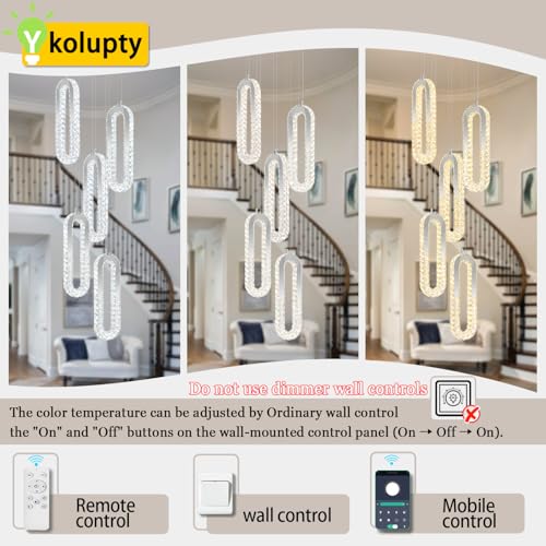 Modern LED Chandelier 5 Ring LED Pendant Light Adjustable Height Hanging Chandelier for Staircase Foyer (Silver / 5 Rings (New))