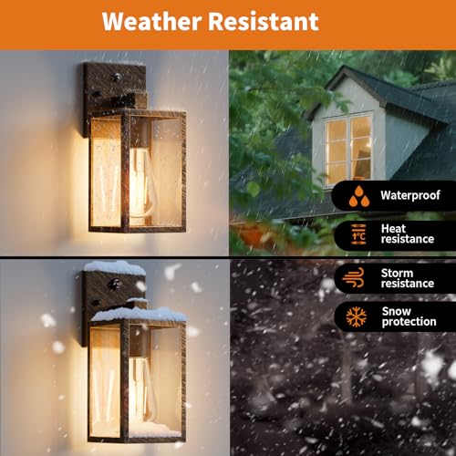 2 Pack Black Brush Gold Dusk to Dawn Exterior Lighting Fixtures Wall Mount (Black Brush Gold / Small-10.24'')