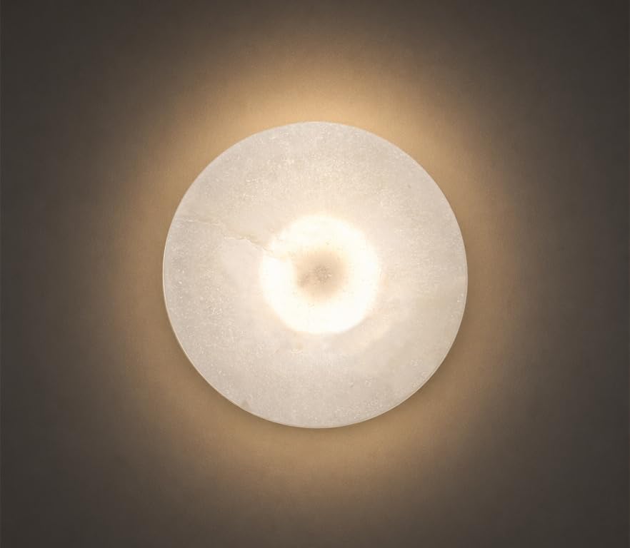 7.87 Inches 1PCS Round Alabaster Wall Sconce Marble Light Hardwired Wall Sconce for Bedroom Marble Stone Light Decor for Wall Lamp Natural Stone Material Wall Lamp for Stairs (7.87Inhces-1PCS)