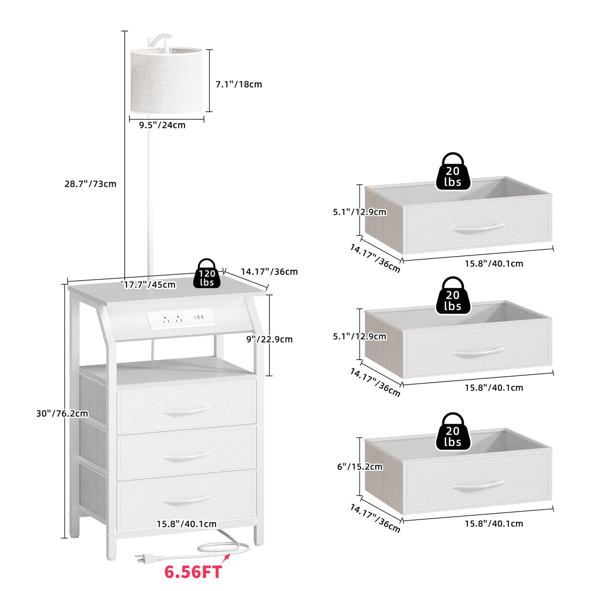 Floor Lamp with Table (White 3 Drawers)