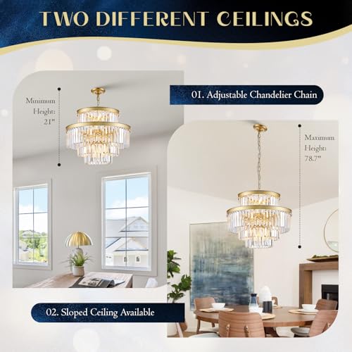 Gold Crystal Chandeliers 15 Lights 22" Luxury Round Chandelier (Gold / Medium-21.6”)