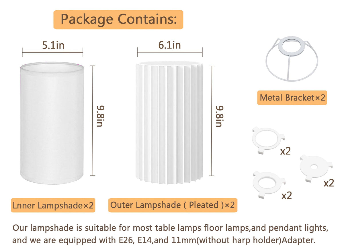 Set of 2 Small Replacement Lamp Shades (6x6x10 inches)