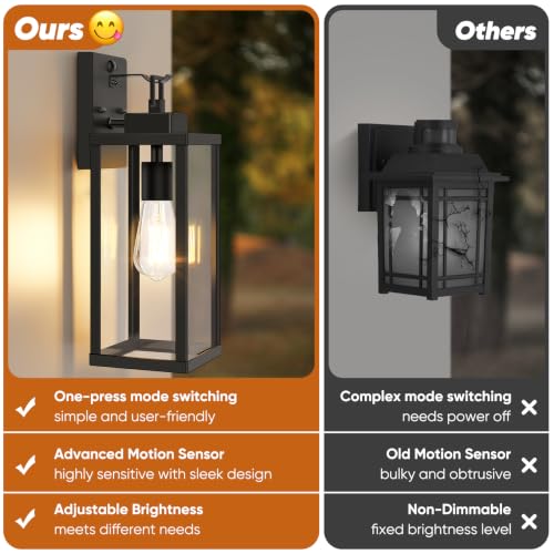 2 Pack 16” Upgraded Motion Sensor Outdoor Wall Lights (Black / 16in)