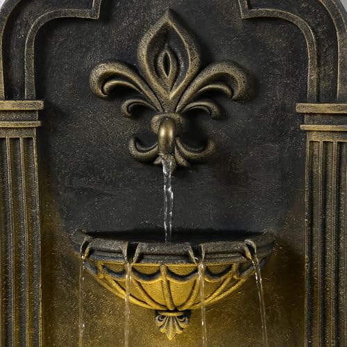 Fleur-de-lis Outdoor Water Fountain, Black & Gold (Black & Gold)