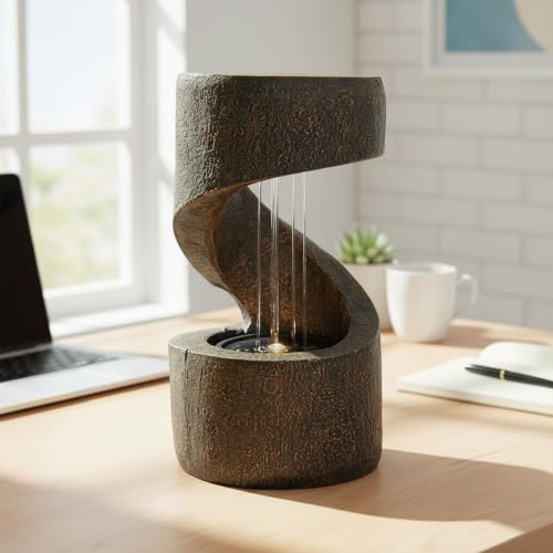 Sunnydaze 14" Winding Showers Tabletop Fountain with LED Lights (Brown)