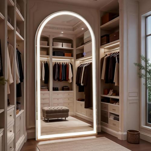 71"x32" Large LED Arched Mirror Full Length with Dimmable Lights (White / 71"L x 32"W)
