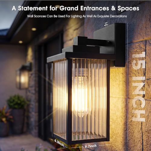 2Pack 15 Inch Dusk to Dawn Outdoor Wall Light (Black / 15''-2 Pack)