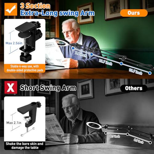 Ultra Long 3 Section Swing Arm 12X 30X Magnifying Glass with Light (35.2 Inch)