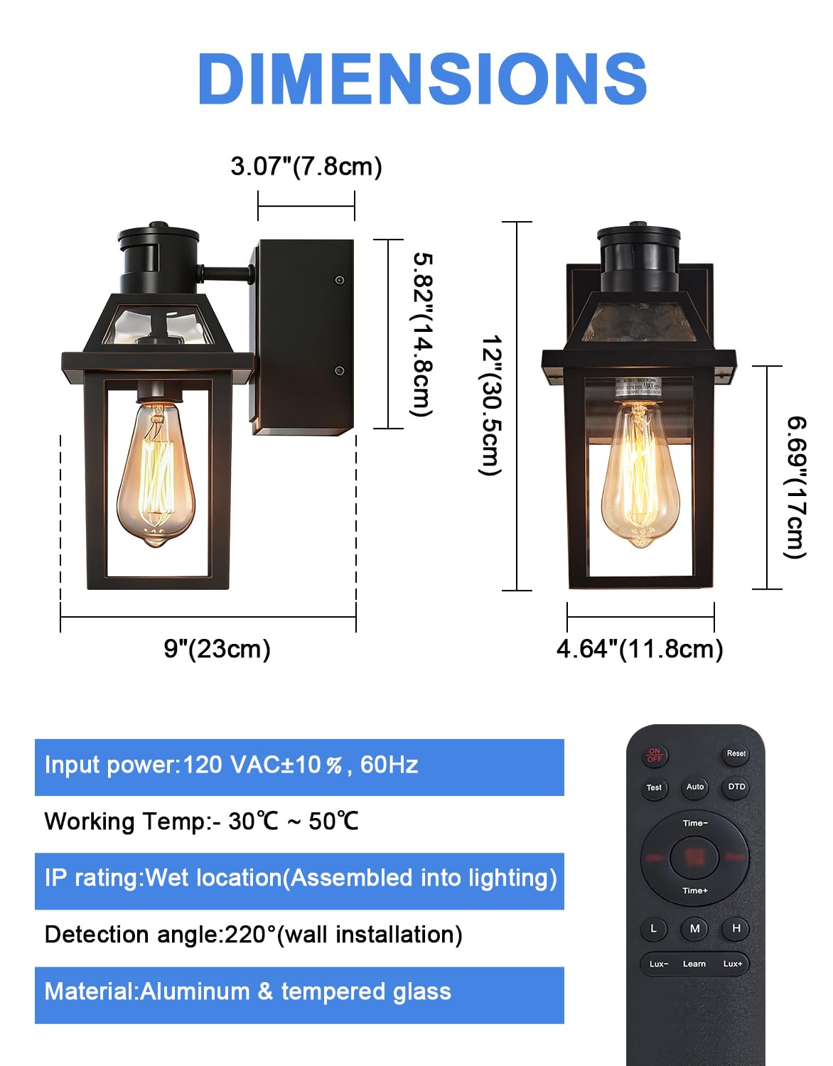 Porch Light with GFCI Outlet and Remote (Black (with Remote) / 1 Pack)