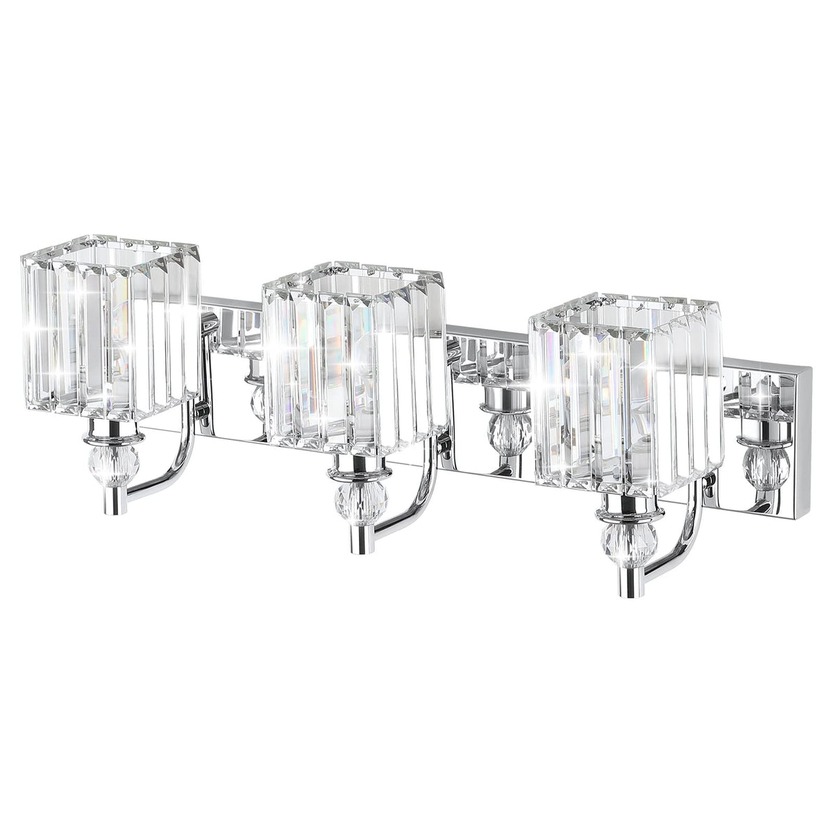 Modern Crystal Vanity Light 3 Light 24''Bathroom Lights Fixtures Over Mirror Chrome Vanity Light for Bathroom Wall Lighting (Square-Chrome / 24 inch)
