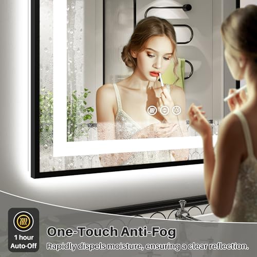 55x40 Inch LED Bathroom Mirror with Gold Frame (Backlit+front Lit With Black Frame / 55"L x 40"W)