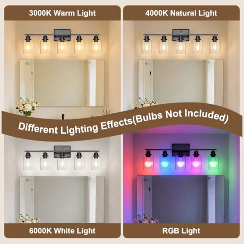 Modern Bathroom Light Fixtures Over Mirror (Black / 5 Light)