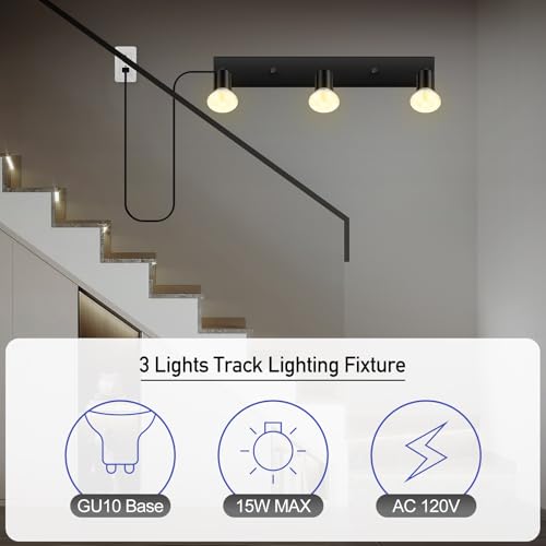 Plug in Track Lighting (Black / 15" 3 Way Track Light)