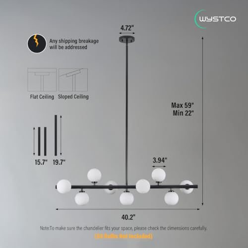 Mid Century Modern Globe Sputnik Chandelier (Black Milk White / 9-Light 40 Inch)
