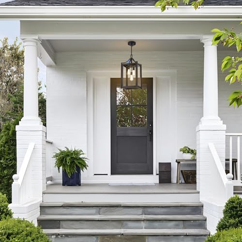 Outdoor Pendant Lights for Porch (Black / Large-Clear Glass)