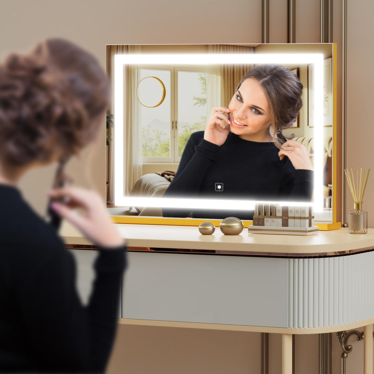 Makeup Vanity Mirror with Lights 20" L x 26" W Large LED Makeup Mirror (Round Gold Led / 20"L x 26"W)