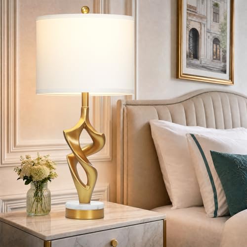 29" Tall Gold Table Lamps Set of 2 for Living Room (White & Gold (2 Pack))