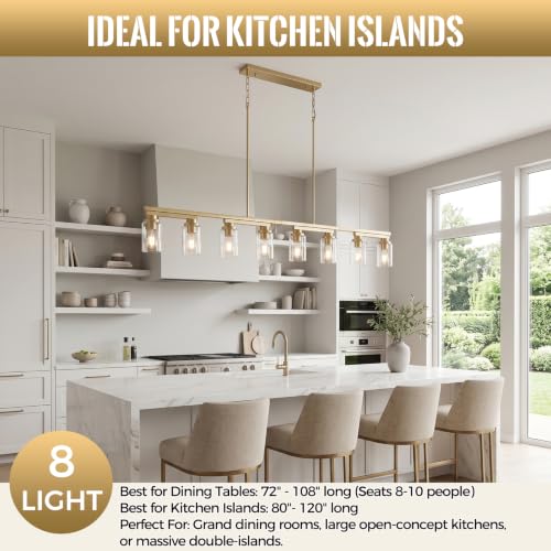 8 Light Brushed Gold Linear Chandelier (Gold+Clear Glass / 8 Light)
