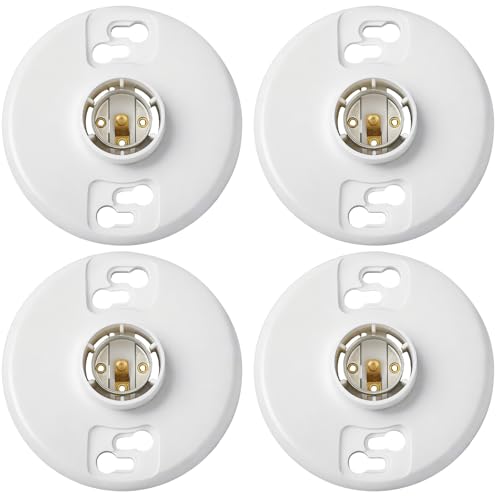4 Pcs E26 Medium Base Light Socket Replacement (White Phenolic Resin)