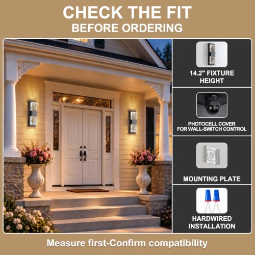 Porch Lights Outdoor 12W LED Dusk to Dawn Wall Light 14.2" Black 2PCS (Black / 14IN (2 Pack))