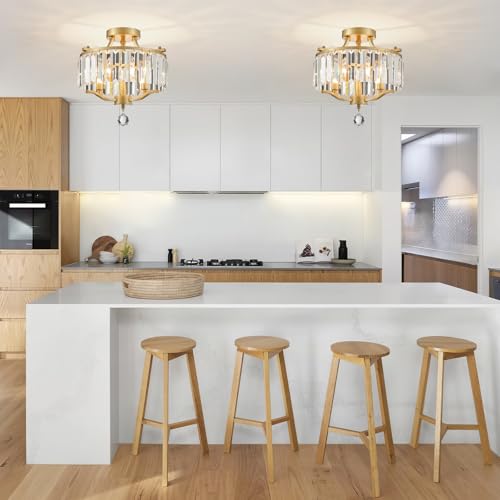 Crystal Gold Chandeliers Modern Farmhouse Small Chandelier 12.2 Inch 3 (055-Gold)