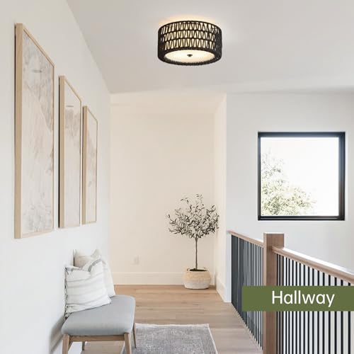 12.6" Black Rattan Ceiling Light (Black / 12.6")