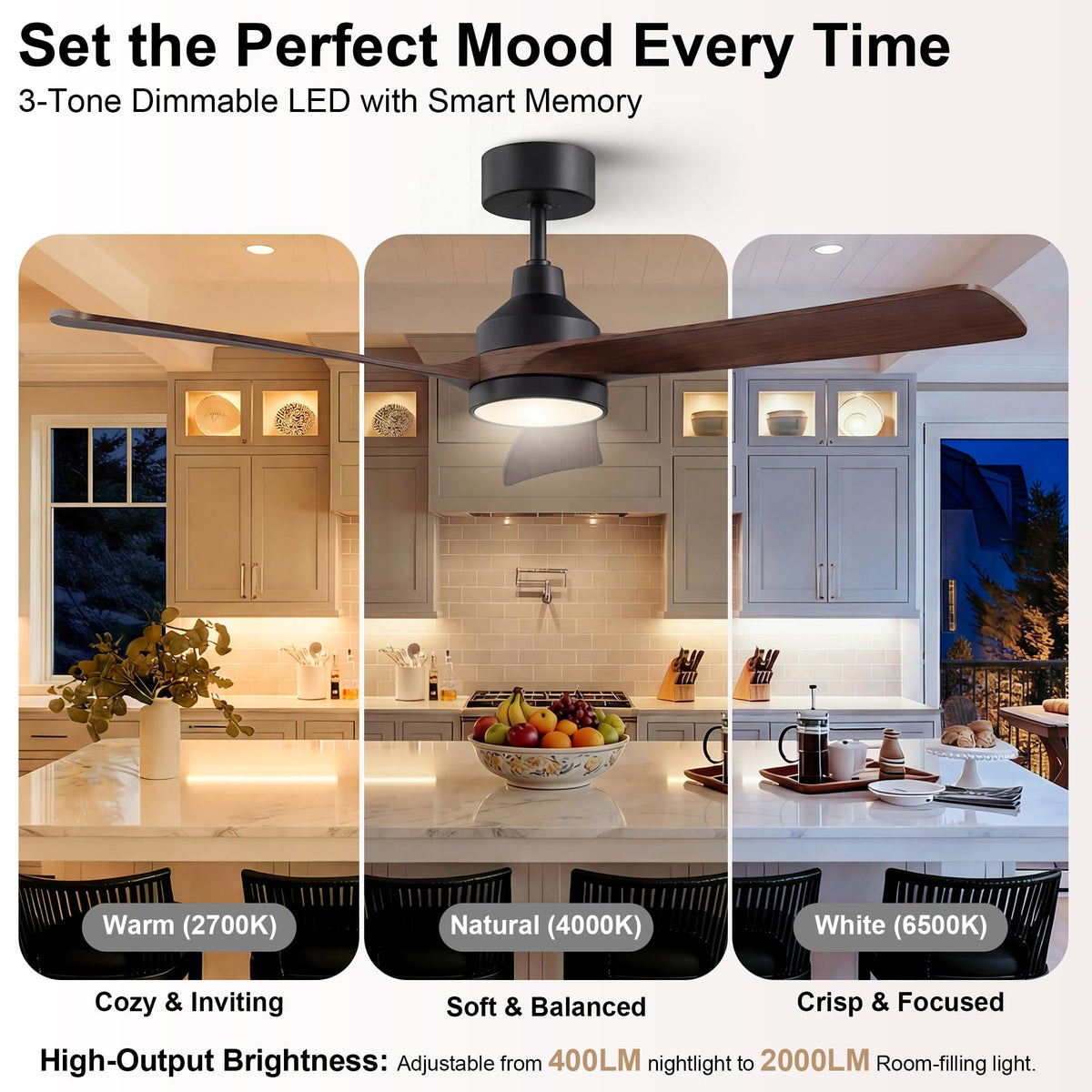 2 Pack 52 Inch Ceiling Fan with Lights (black & walnut / 52 Inch)