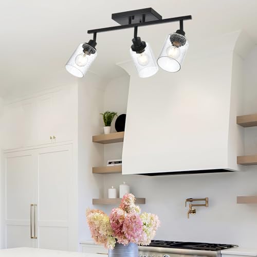 3 Light Black Track Lighting Kit Ceiling Mount Kitchen Track Lighting Fixtures (Black / 3-Light)