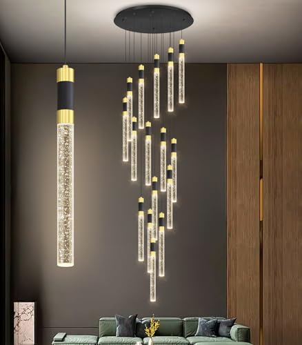 16 Lights 138 Inches Modern Chandelier LED Light Fixtures Adjustable High Ceiling Long Light Chandelier for Hallway Foyer Dimmable Lights with Remote Living Dining Ceiling Pendant Lighting (16 lights Cylindrical)