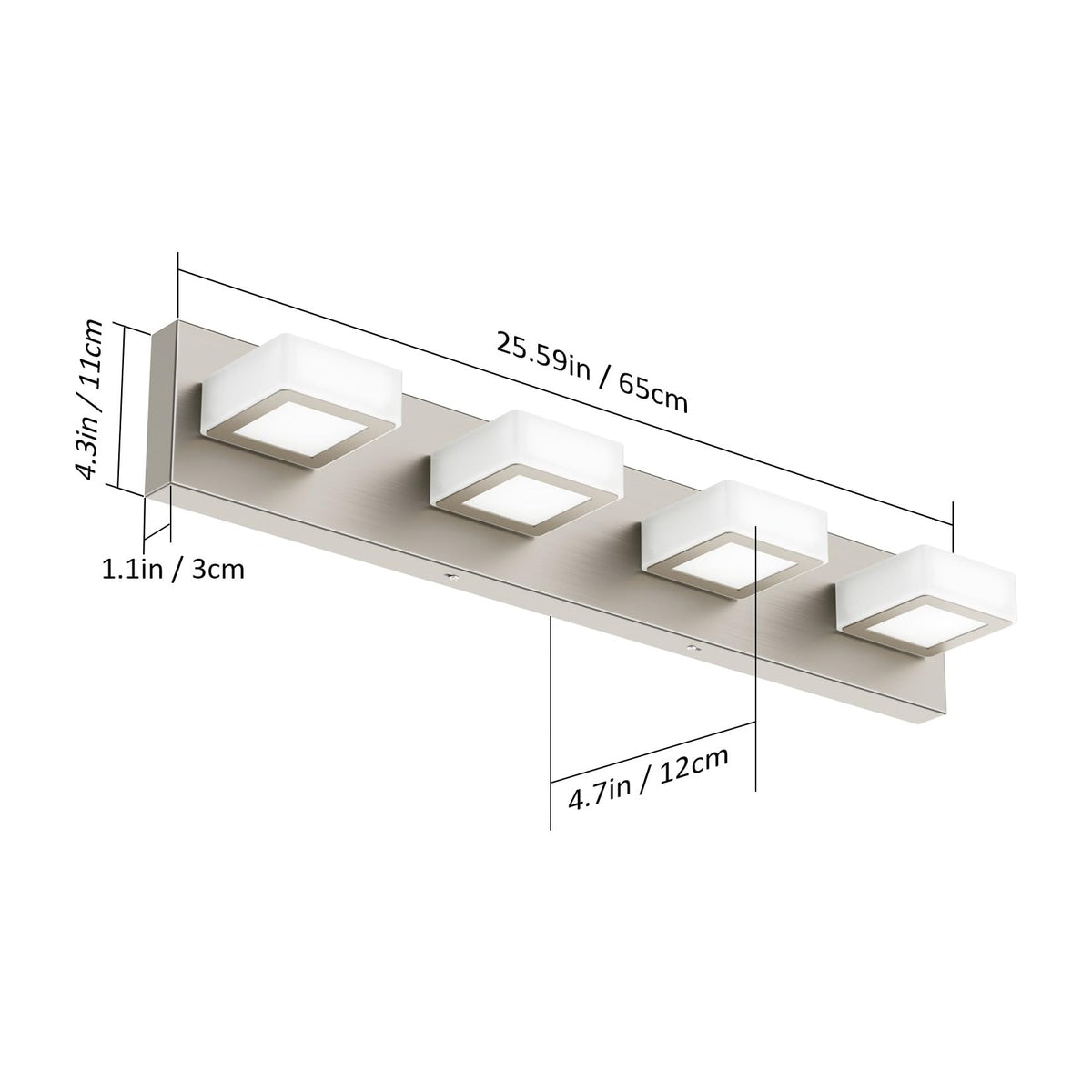 Brushed Nickel Vanity Light for Bathroom Metal Acrylic Modern LED Bathroom Light Fixtures Over Mirror (Brushed Nickel / 26 inch)