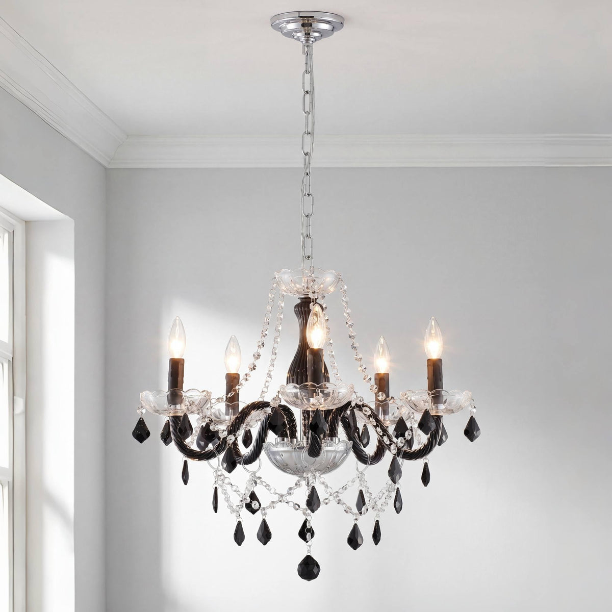 Saint Mossi Crystal Chandelier (Black and Clear Crystal / W19" 1 Tier)