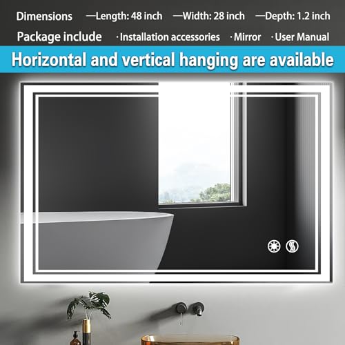48 x 28'' LED Mirror for Bathroom (28"L x 48"W)